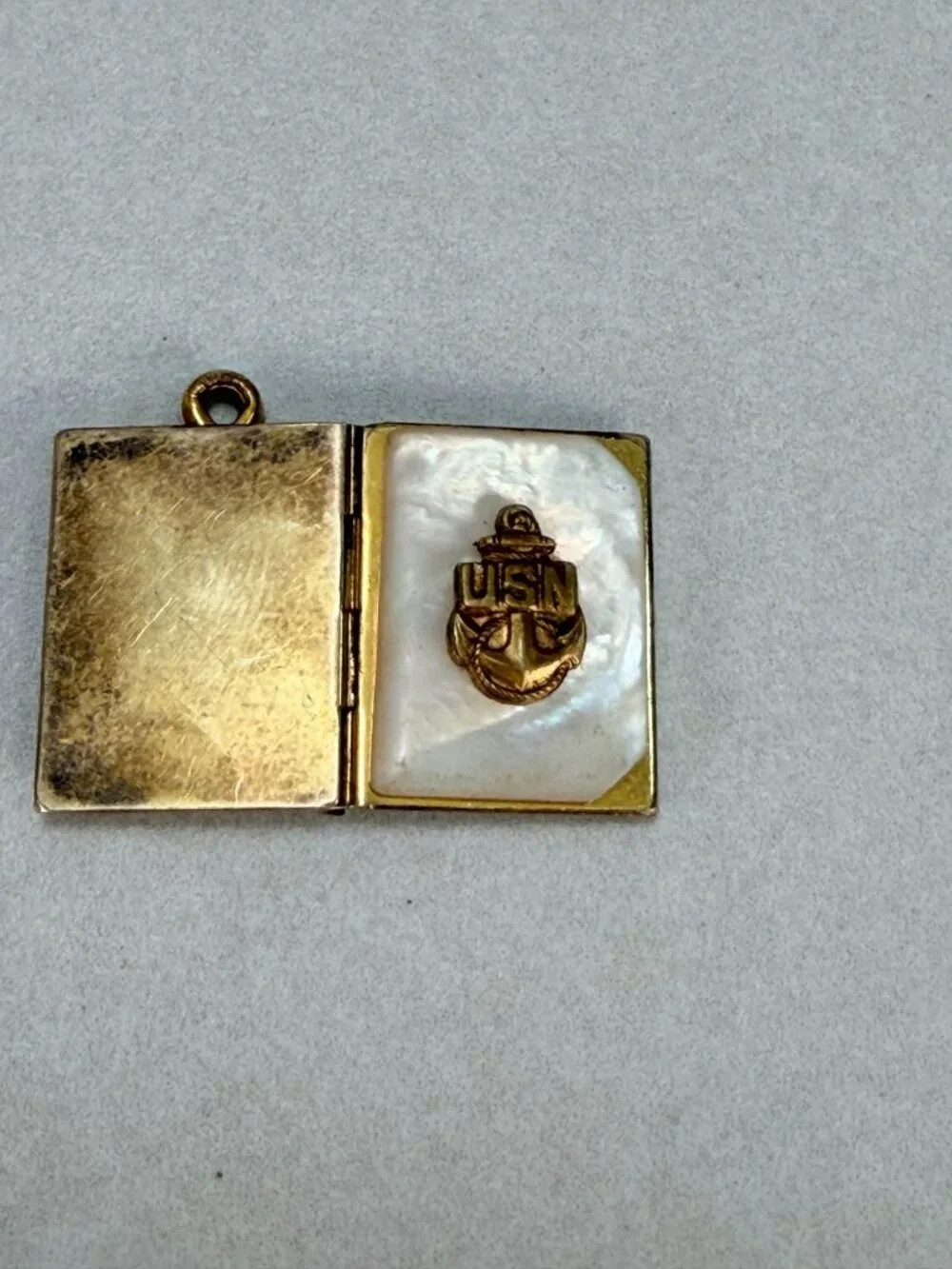 Vintage 12K Gold Filled USN Mother of Pearl Book Locket Charm Pendant Rare